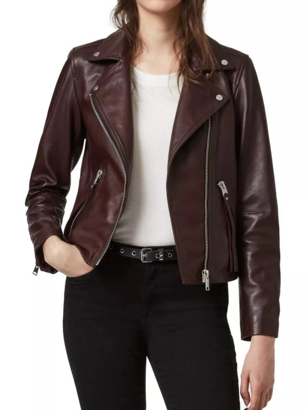 AllSaints Burgundy Leather Jacket